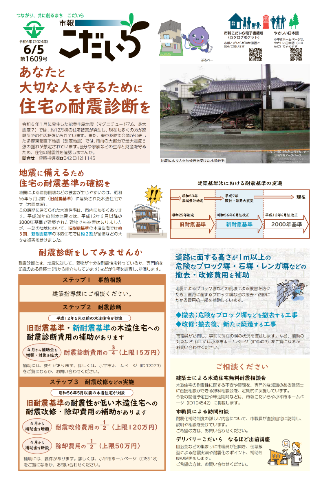 市報こだいら6月5日号1面の表紙です。