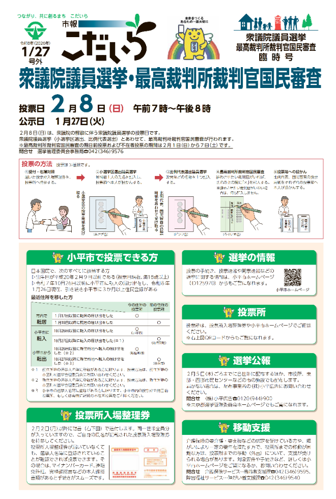 市報こだいら2025年7月5日号 参議院議員選挙臨時号の表紙です。